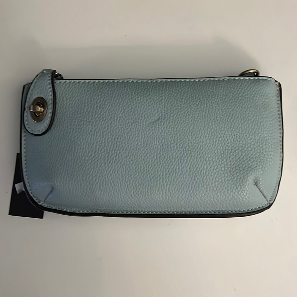 Light blue cross body/wristlet